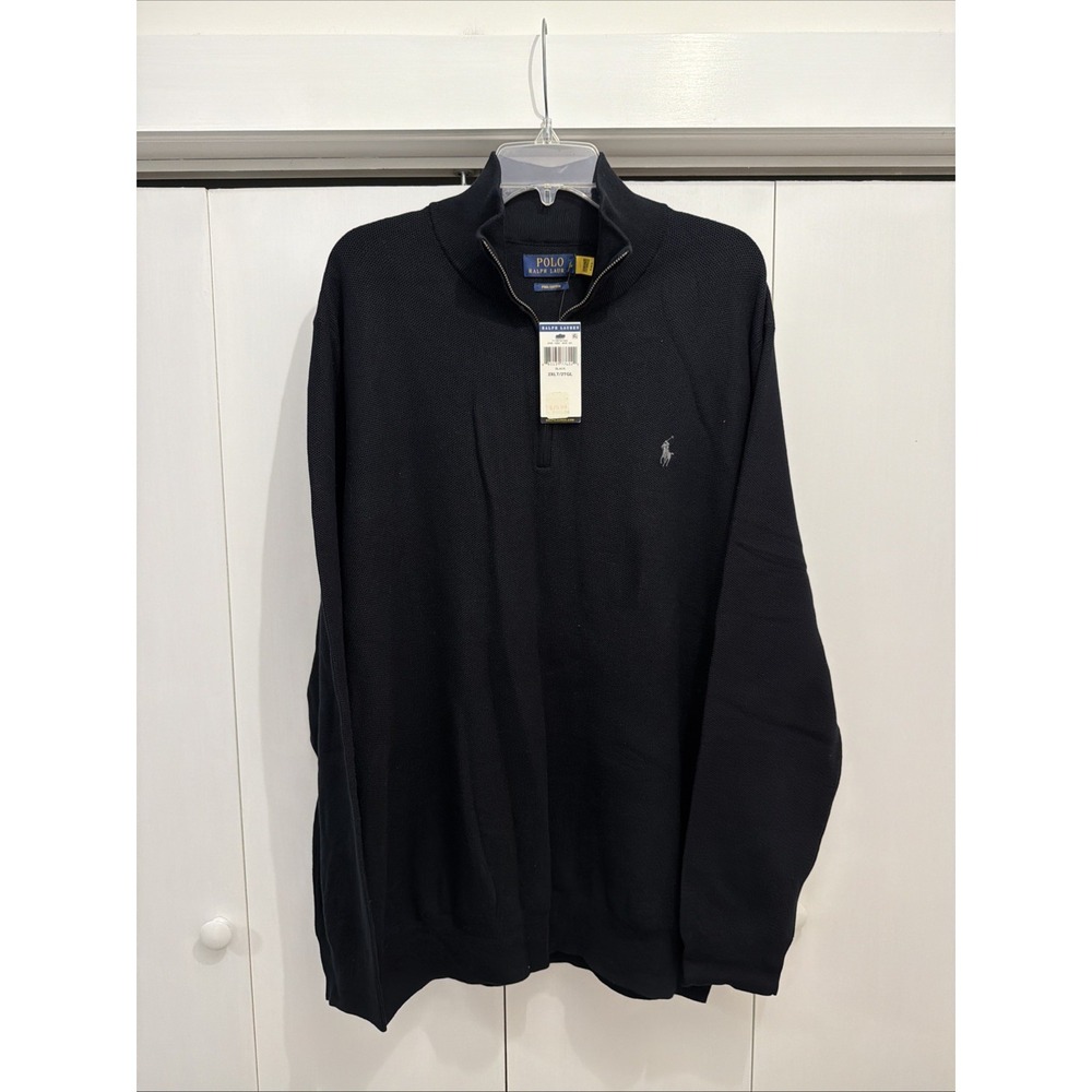 NEW Polo Ralph Lauren Black Waffle Knit Pima Cotton 1/4 Zip Pullover Sz 2XLT NWT